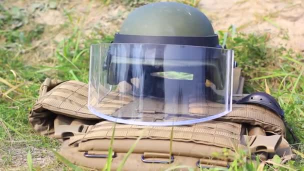 Casque Avec Verre Plastique Gilet Pare Balles Close — Video