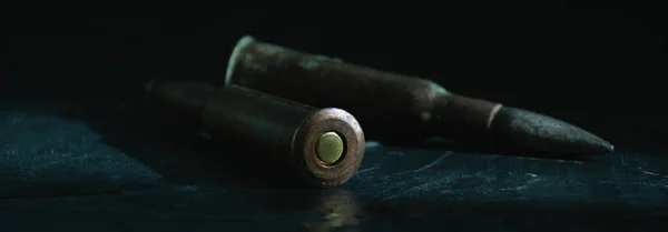 Old Bullets Ammunition Dark Background Close Concept Modern Armaments Wars — Stock Fotó