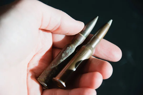 Ammunition Hand Gray Background Concept Modern Armaments War Ukraine Defense — Stockfoto