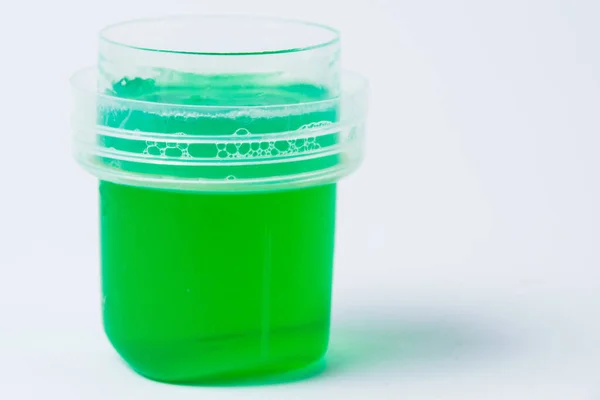 Gel Para Lavar Las Cosas Dispensador Verde Transparente Sobre Fondo — Foto de Stock