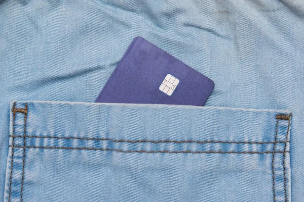 Cartão Crédito Bolso Das Calças Jeans Conceito Histórico Crédito Pagamentos — Fotografia de Stock