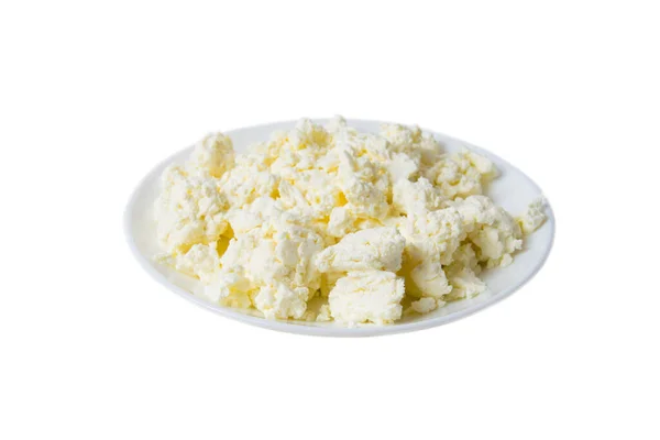 Formaggio Latte Acido Piatto Bianco Isolato Uno Sfondo Bianco Con — Foto Stock