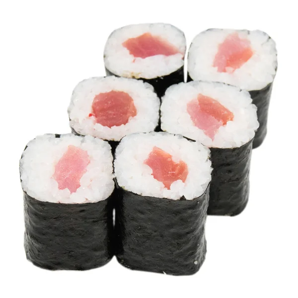 白を基調としたおいしい寿司が隔離されています 赤魚の巻き — ストック写真