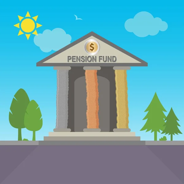 Здание Пенсионного Фонда Колоннами Монет Символом Доллара — стоковый вектор
