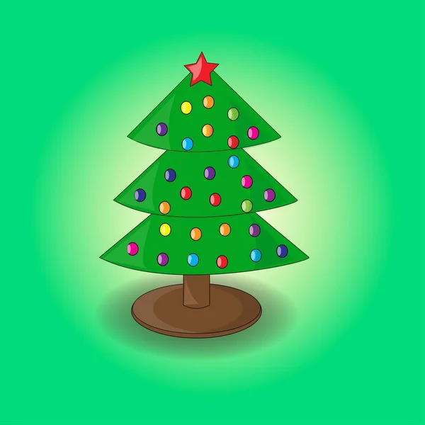 Kerstboom Versierd Met Kerstballen Ster — Stockvector