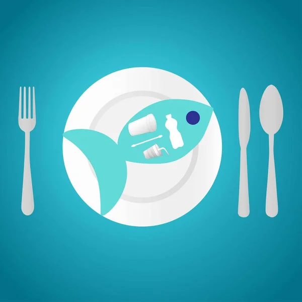 Fish Single Use Plastic Objects Plate — Stock Vector