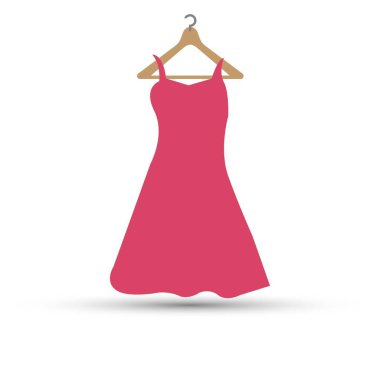 Beyaz arka plandaki askıda kırmızı elbise