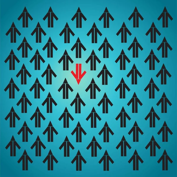 Black Arrows Pointing Same Direction Red Arrow Pointing Direction — Vector de stock