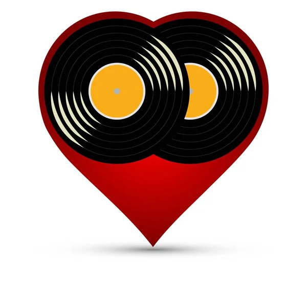 Vinyl Records Red Heart Shape — Stockvektor