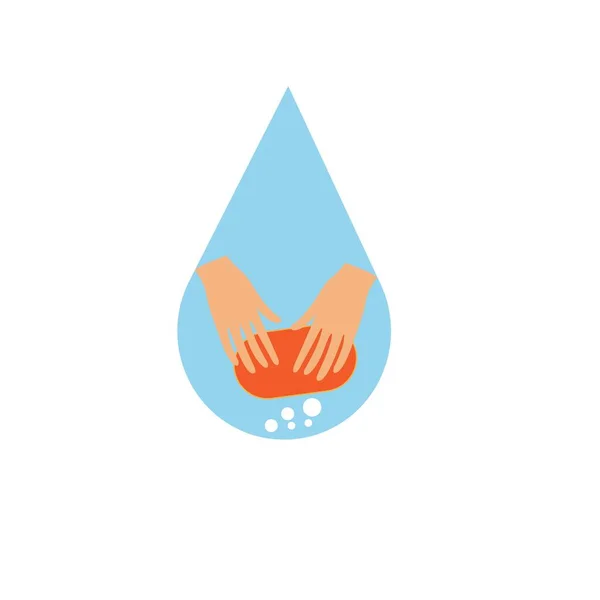 Hände Mit Seife Einem Tropfen Wasser Konzept Zum Händewaschen — Stockvektor
