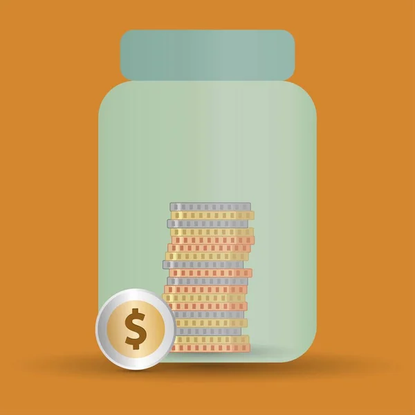 Coins Jar Dollar Symbol Coin Money Saving Concept — Vetor de Stock