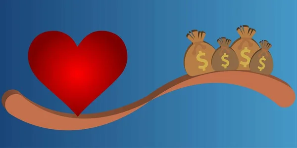 Δείτε Κλίμακα Πριόνι Ισορροπία Την Καρδιά Και Τσάντες Σύμβολο Δολαρίου — Διανυσματικό Αρχείο