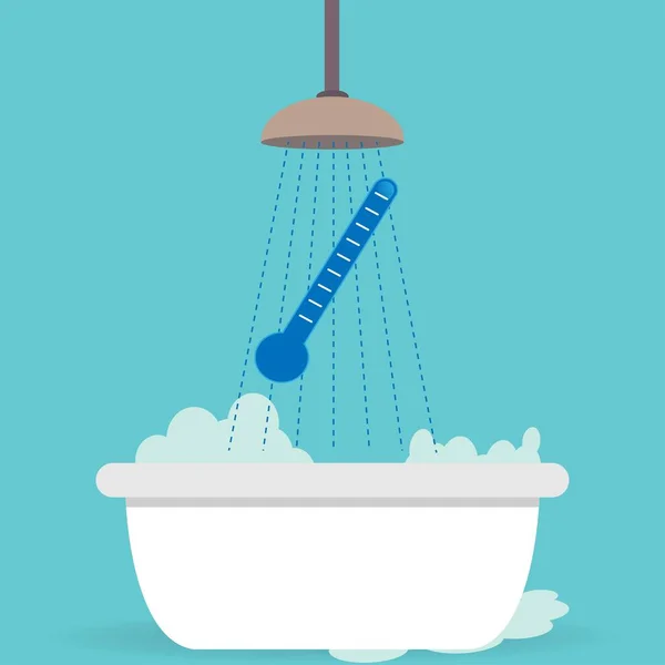 Duş Termometreyle Banyo Küveti Duş Sıcaklığı Konsepti — Stok Vektör