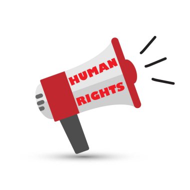 Üzerinde insan hakları yazılı olan bir megafon.