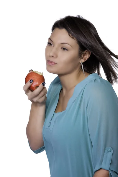 Woman enjoys apple. — Stock Photo, Image