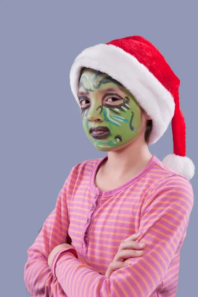 Chica con grinch como pintura facial . —  Fotos de Stock