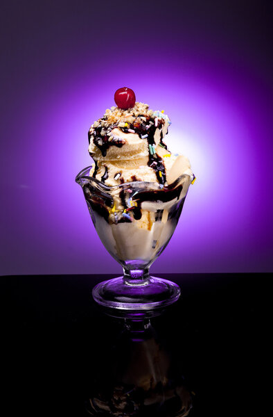 Delicious ice cream sundae.