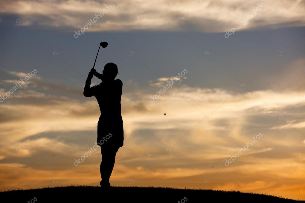 Hitting golf ball at sunset. Stock Photo by ©gjohnstonphoto 31570381