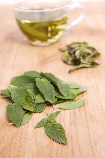 Peppermint leaves and tea. — Stock Photo, Image