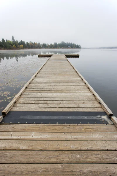 Göl kenarında ahşap dock. — Stok fotoğraf