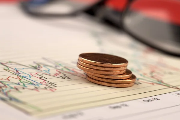 Closeup of stacked pennies. — Stock Photo, Image