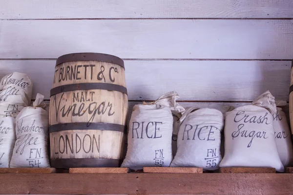 Vintage food bags on display. — Stock Photo, Image