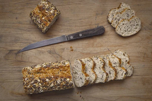 Uma Visão Geral Baguete Grãos Integrais Fatias Baguete Com Uma — Fotografia de Stock