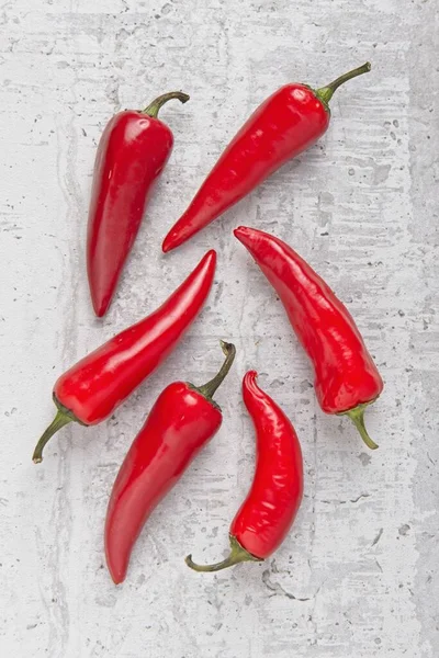 Ein Übersichtsfoto Von Würzigen Ganzen Roten Paprika Die Einem Display — Stockfoto