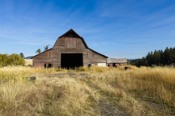 Old Barn Stands Dry Grass Autumn Sunny Morning Harrison Idaho — Stock Photo, Image