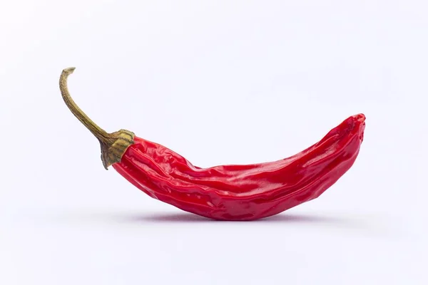 Ein Nahaufnahme Studiofoto Eines Trocknenden Roten Paprika Auf Weißem Hintergrund — Stockfoto