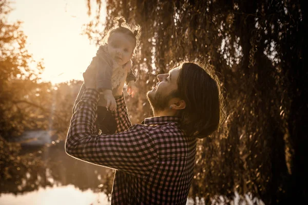 Happy Young Family Concept Young Father Play His Month Old — Foto Stock