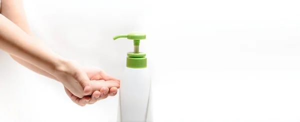 Man Hands White Background Washing Using Hands Sanitizer Method Prevention — Fotografia de Stock