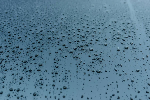 Tekstura Kropel Deszczu Niebieskim Szkle Krople Wody Tło — Zdjęcie stockowe