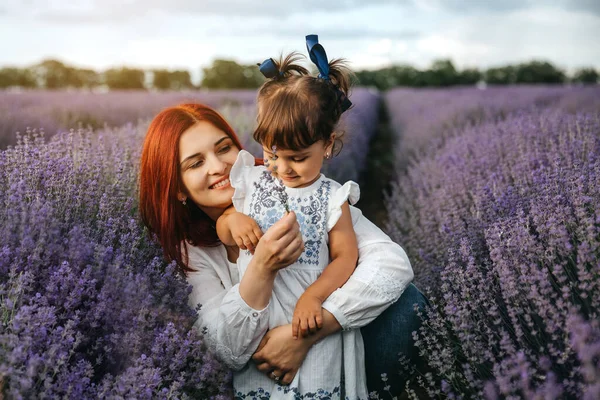 Young Happy Family Concept Close Mother Huging Her Daughter Middle — Stock Photo, Image