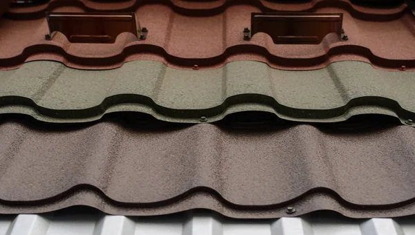 Close Pices Different Type Colour Metal Roof — Stock Photo, Image