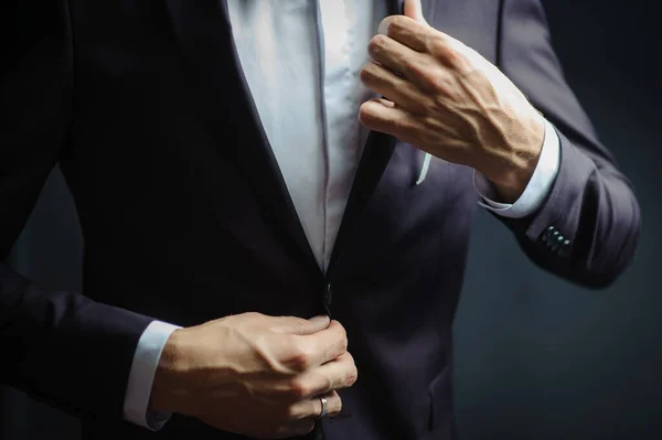 Young Man Model Wearing Black Suit White Shirt Posing Studio — Stock Photo, Image