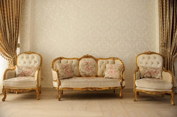 Interior of a room with vintage royal sofa nobody
