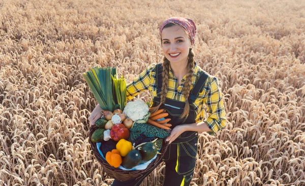 건강에 좋은 채소를 제공하는 농민 여성 — 스톡 사진