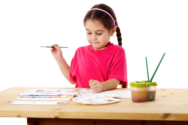 Inspired little girl who draws — Stock Photo, Image