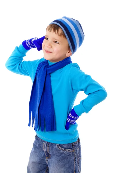 Menino atencioso em roupas de inverno — Fotografia de Stock