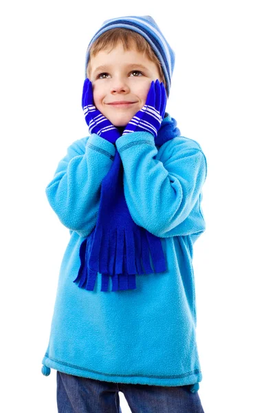 Nadenkende jongen in winterkleren — Stockfoto