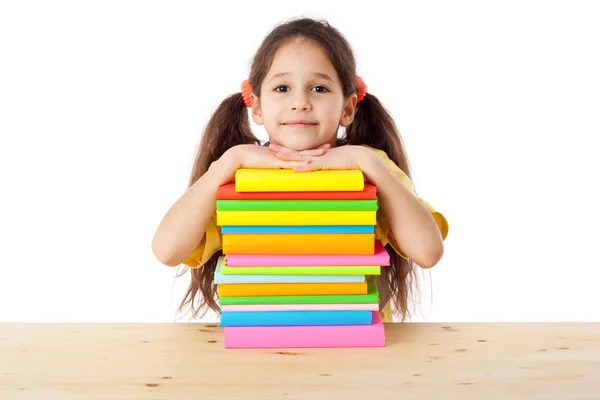 Fille avec pile de livres — Photo