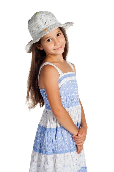 Aranyos kislány kalap portréja — Stock Fotó