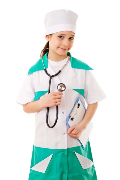 Malá holčička v kostýmu lékaře — Stock fotografie