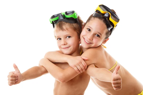 Two happy kids in diving masks — Stock Photo, Image