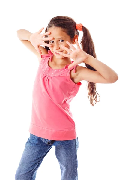 Funny girl in pink dress — Stock Photo, Image