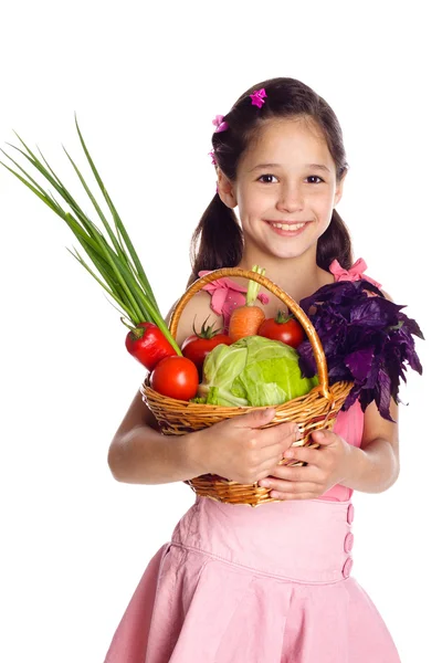 Chica sonriente con verduras — Foto de Stock