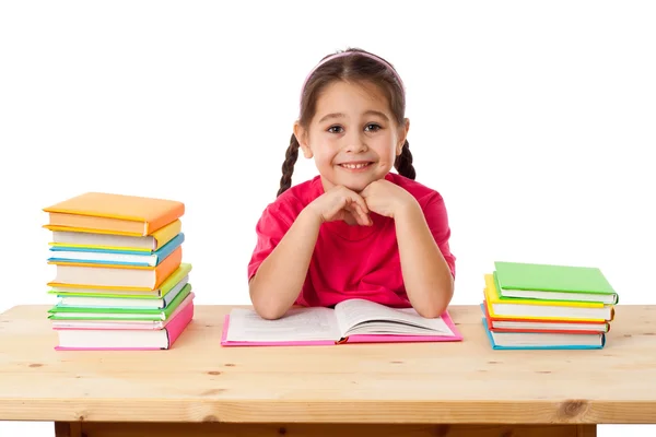 Χαμογελαστό κορίτσι με βιβλία — Φωτογραφία Αρχείου