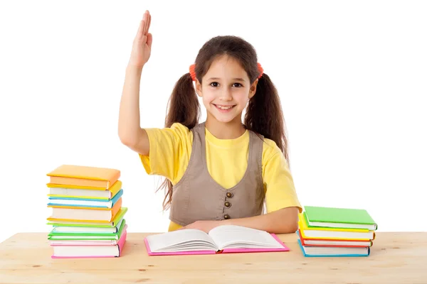 Girl with raised up hand — Stock Photo, Image