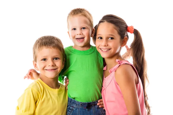 Met drie kinderen en gelukkige familie — Stockfoto